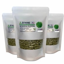 Organic Moringa Oleifera Caps - Dried Herbal Powder - Vegan - 500 Caps, 500mg