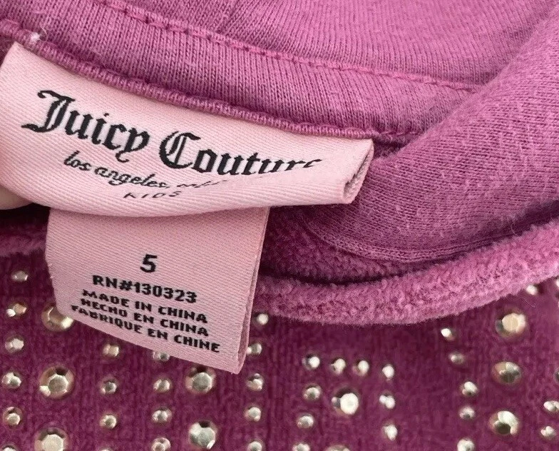 Juicy Couture Girl’s Pink Velour Hoodie Pullover Size 5 Spellout Bling Flaw - Image 3 of 4