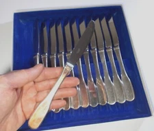 Vtg. Denmark Sterling Silver & Stainless Steel Table Knife Set 12 pc.Scandinavia