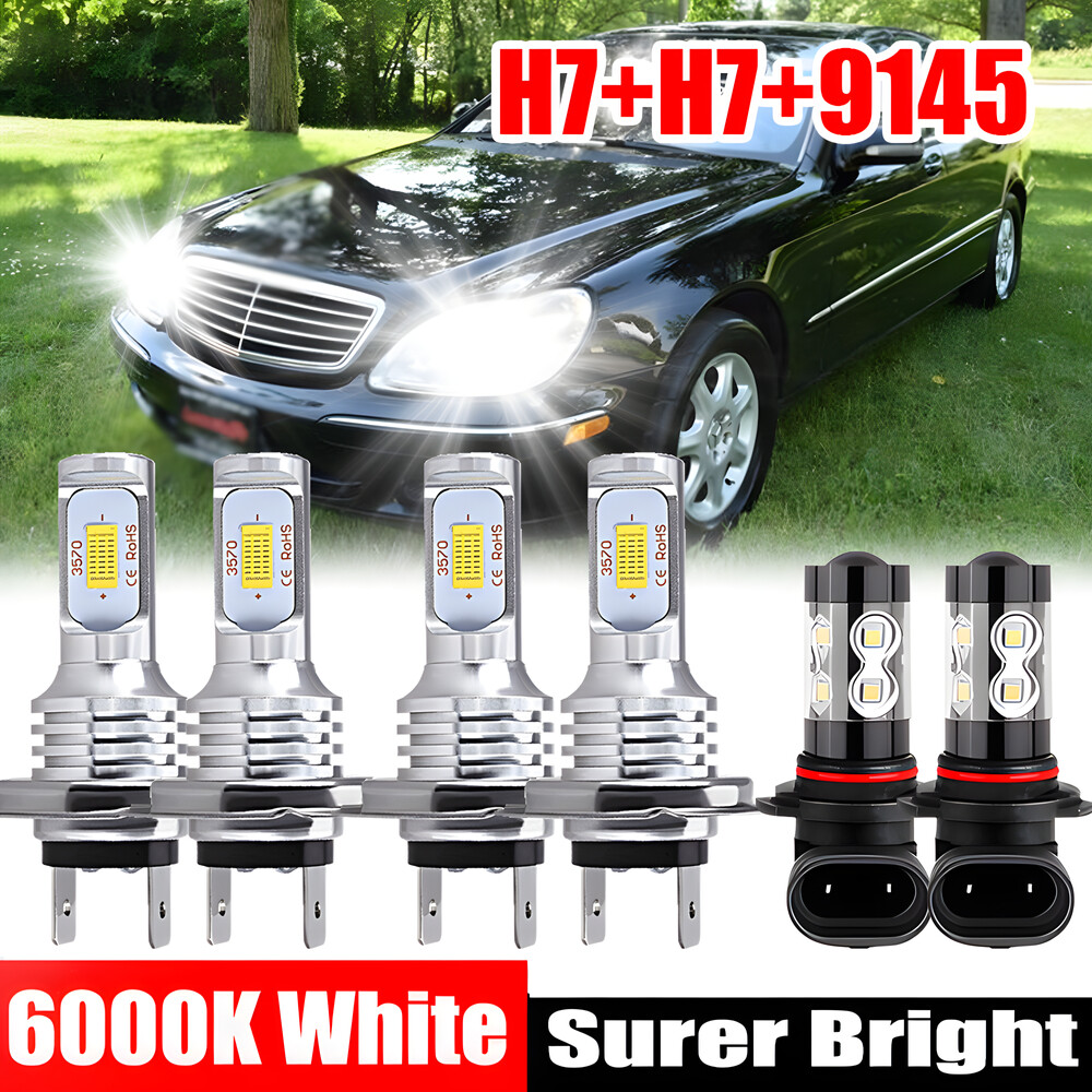 For Mercedes-Benz C230 2002-2007 6PCS Combo LED Headlight + Fog