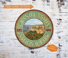 Grand Canyon National Park Sign Rustic Man Cave Round Wall Decor 100142001003