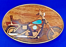 Motorcycle Bikers ARTISAN Inlaid Turquoise Exotic Wood Belt Buckle See Hallmark