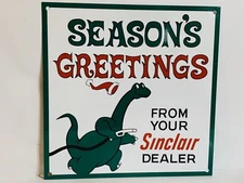 Sinclair gasoline DINO vintage Style sign garage Season Greetings Christmas