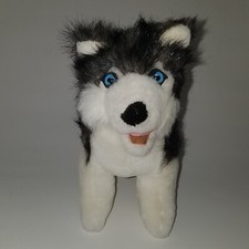 Black Gray White Siberian Husky Puppy Dog Plush Blue Eyes 9" Realistic Toy