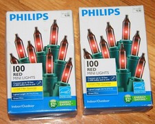 Philips Red Mini Lights 100 LOT OF 2 string Christmas Indoor/Outdoor New
