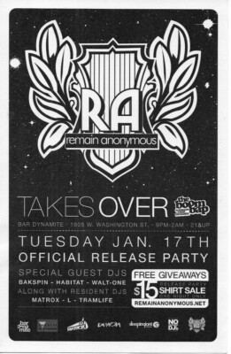 Remain Anonymous vintage official release party flyer Jan. 17 at Bar Dynamite