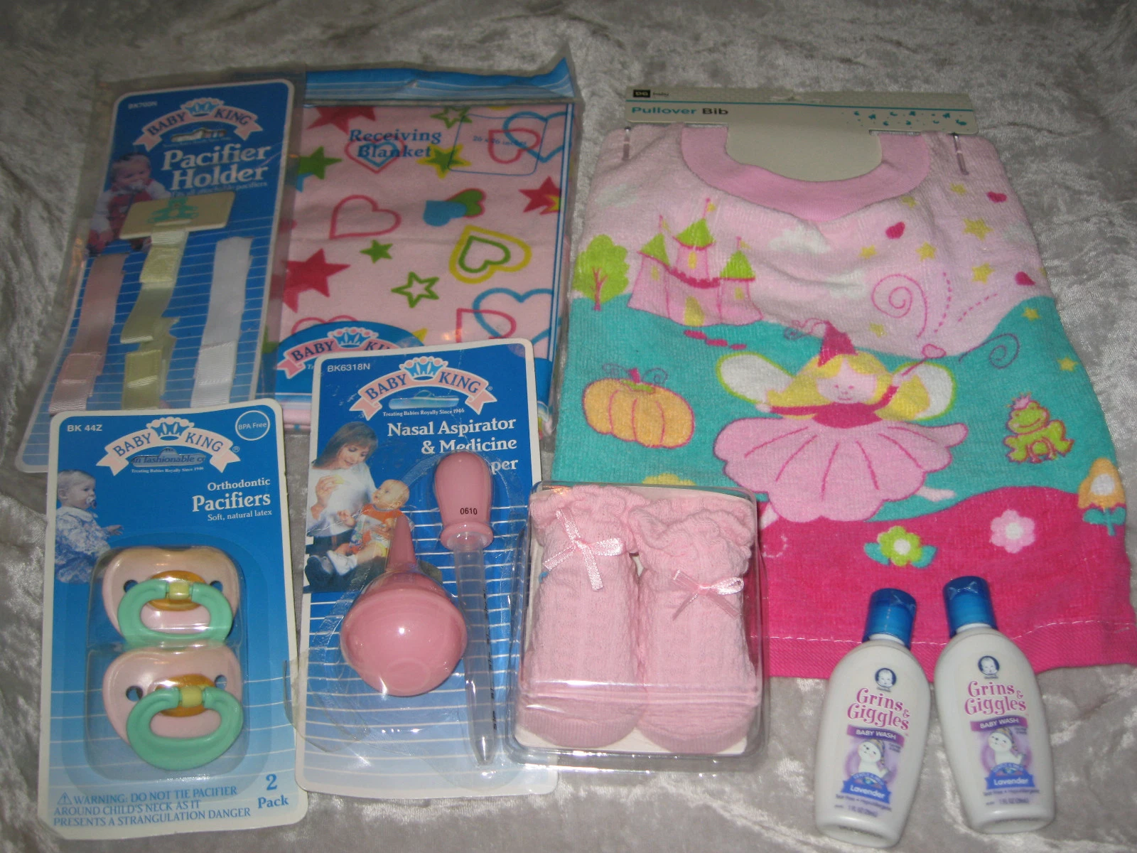 Pink Baby Blanket Booties Bib Pacifier Holders Nasal Aspirator Wash NEW!
