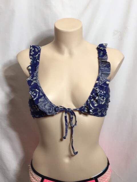 Women's NWOT O'neill Panama Ruffle Navy Floral Bikini Top Size L