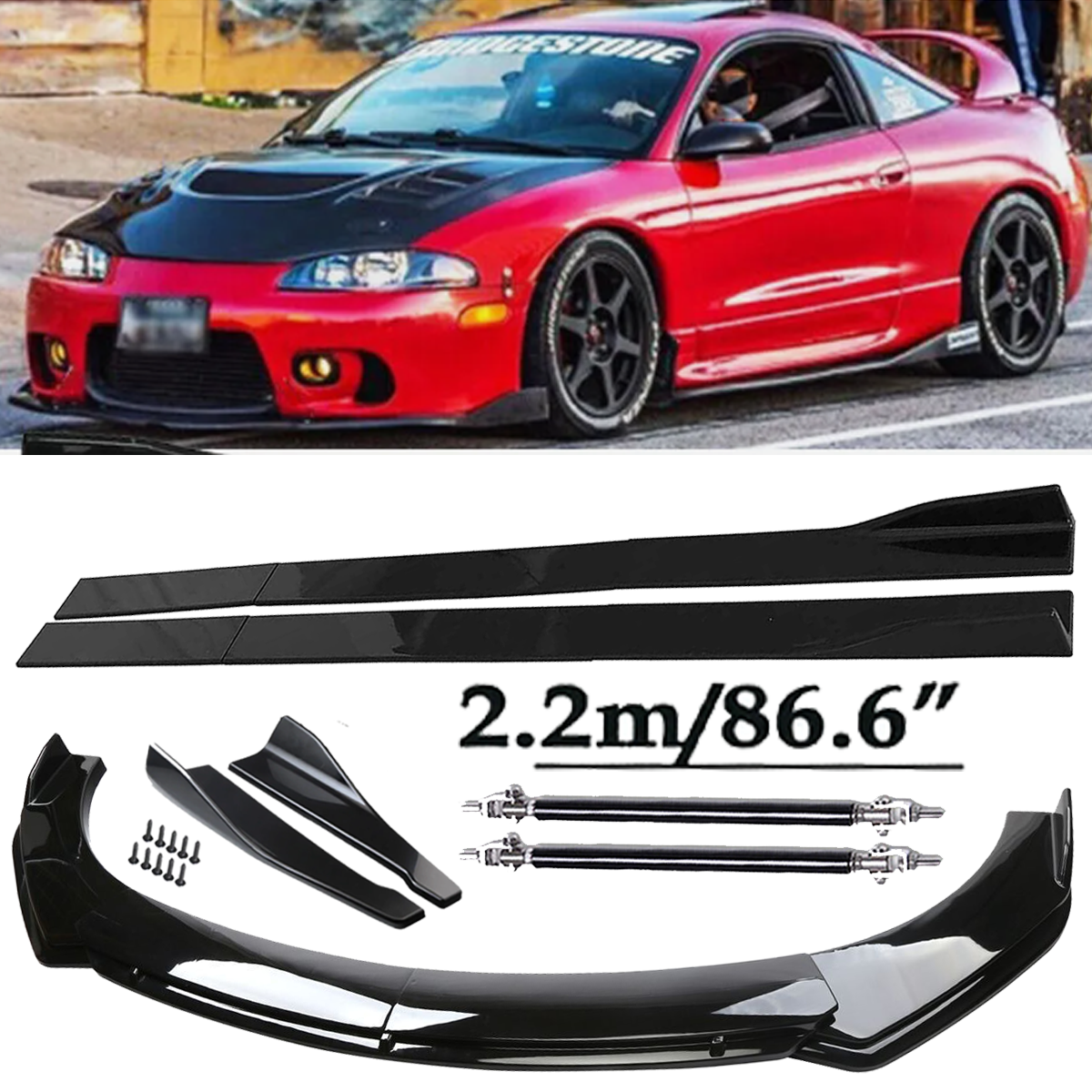 Front Bumper Lip Spoiler Side Skirts Rear Lip Glossy Black For Mitsubishi Eclip