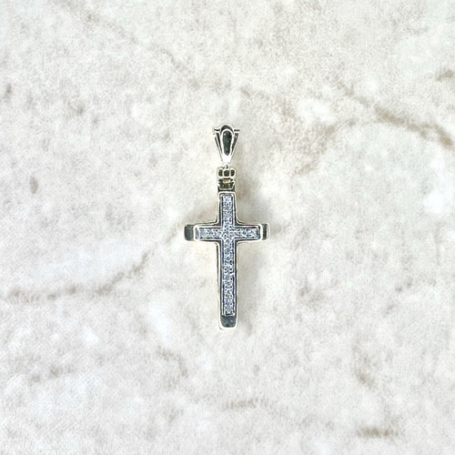 Small 14K Diamond Cross Pendant Necklace - Solid 14K Yellow Gold Cross Necklace