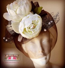 Brown Kentucky Derby Fascinator Cream Dots Flowers Royal Ascot Hat Breeders Cup