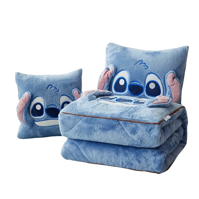 2 in 1 Flanell Decken Kissen Blau Stitch Warme Weiche Schlafdecke Kuscheldecken - Bild 2 von 4