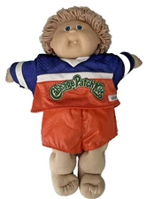 Cabbage Patch Kids Doll 1985 Coleco Boy Blue Eyes Yarn Hair Jersey Outfit