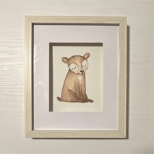 Framed Nursery Art Print Bear Deer Forest Theme Brown White 20cm x 25cm