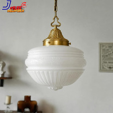 Vintage Milk Glass Pendant Light 13.8  White Glass Hanging Fixture with Antique