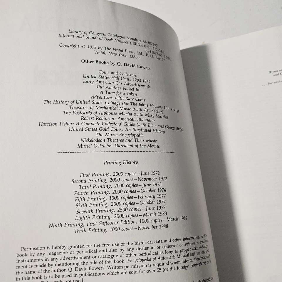 ENCYCLOPEDIA OF AUTOMATIC MUSICAL INSTRUMENTS Paperback David Bowers 1988 - Image 2 of 4