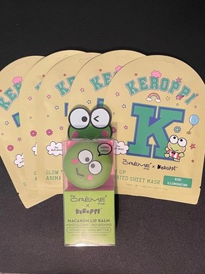 LOT OF THE CREME SHOP KEROPPI KIWI GLOW UP FACE SHEET MASK AND LIP BALM MACARON