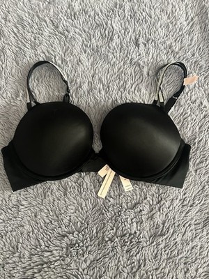 NWT Victoria s Secret Bombshell Plunge Push Up Bra 36c Black With Diamond Straps