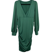 Cider Size L / XL Long Sleeve Green Ruched Dress V-Neck Gathered Holiday