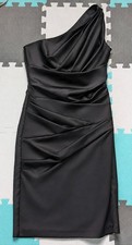 David's Bridal Black Cocktail Dress Formal Size 2 One-Shoulder Ruched Waist