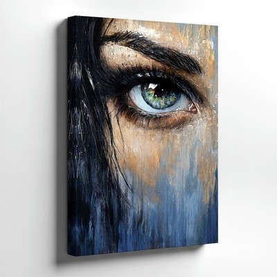 Wall Art Woman Eye Abstract Portrait Blue Grey Modern Rustic Office Home Print