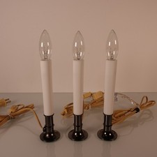 Electric Window Candles Lights Set of 3 Glass Bulb White w/ Black Metallic Base