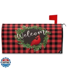 Welcome Winter Cardinal Birds Magnetic Mailbox Cover Standard 21 