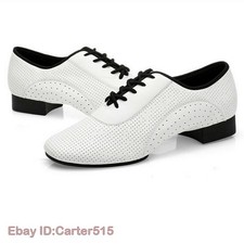 Men Ballroom Dance Shoes Leather Latin Waltz Tango Salsa Low Heel White New SPW
