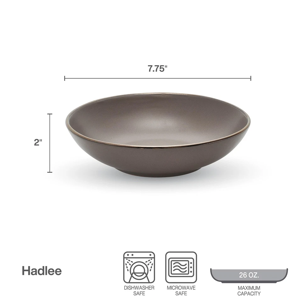 Hadlee 7.7" Pasta Bowl (Set of 4) - Stoneware with Metallic Rim - Dishwasher ... - Image 3 of 4