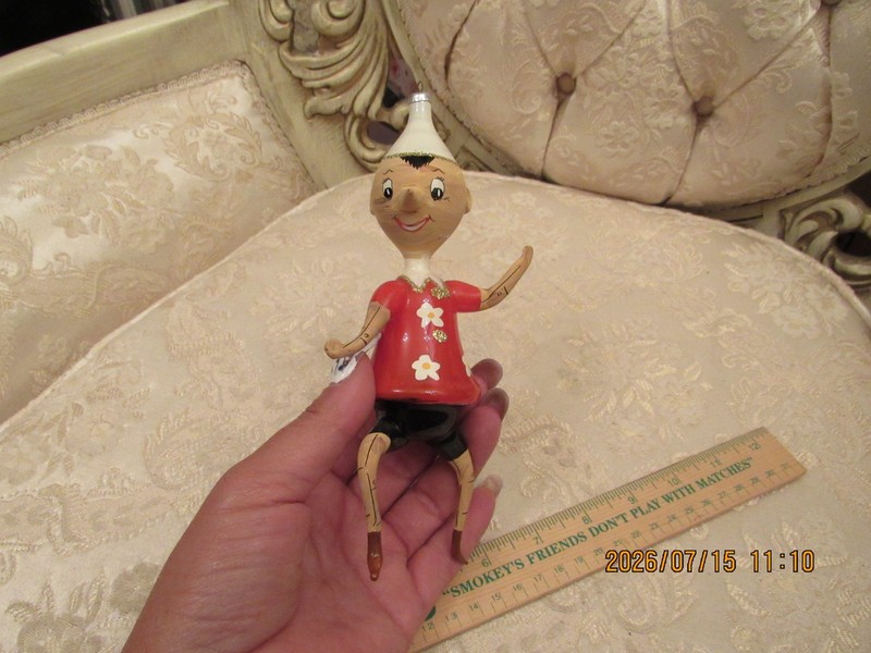 VTG Glass Christmas Ornament By DeCarlini Pinocchio