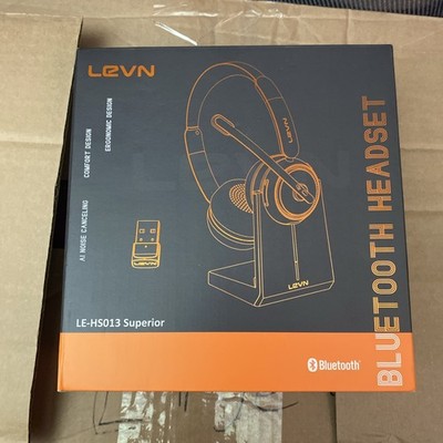 LEVN Wireless Bluetooth Headset w/ Noise Canceling Mic Charging Base Stand HS013