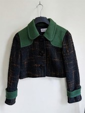 RED VALENTINO Cropped Tweed Wool Jacket Green Mohair Panel IT40 Made in Italy