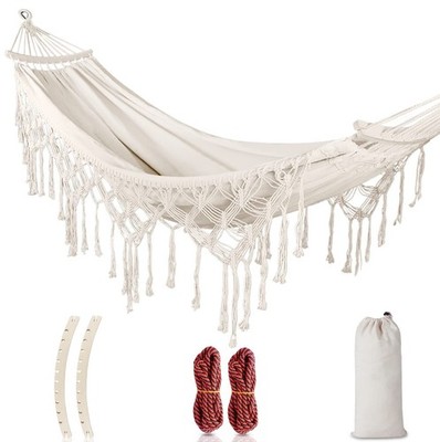 MOSFiATA Bohemian Canvas Hammock w/ Tassels, 500lbs Max, Backyard Patio