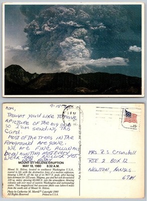 Vintage 1980 Mount St. Helens Eruption Photo Postcard Portland OR Postmark