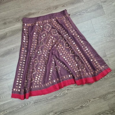 Monsoon UK 12 Purple Sequin Embroidered Boho Midi Skirt