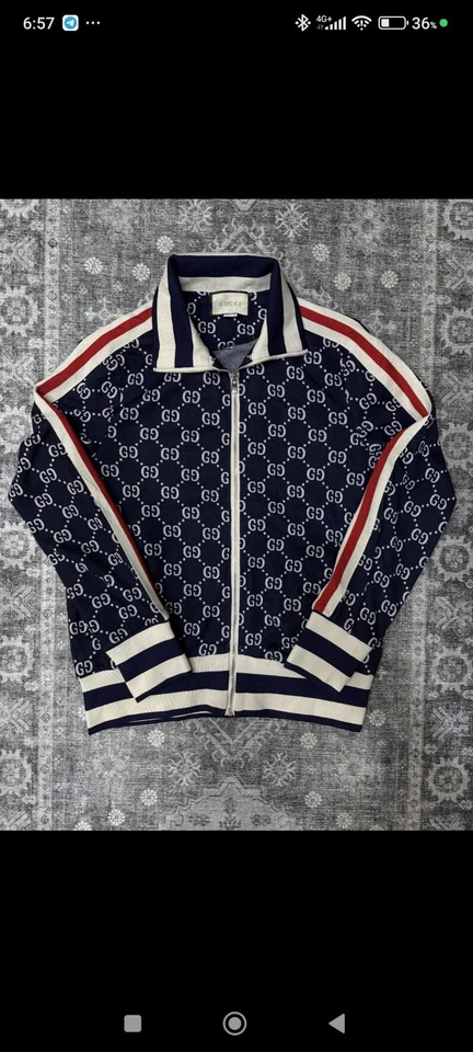 Gucci GG Jacquard Michele Período Algodón Chaqueta de Pista L Para Hombre Azul Marino Foto 2 de 4
