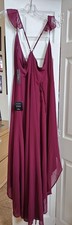 Lulus Burgundy Chiffon Long Formal Dress wrap around V-Neck Sleeveless Ruffle M