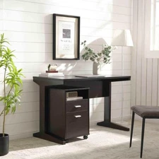 Home Office Desk with Modesty Panel and Detached file Cabinet on Locking Wheels