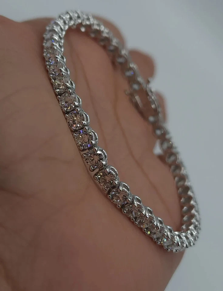 Brazalete de tenis para mujer G/VS 7 quilates TW diamante redondo oro blanco de 14 quilates embalaje original 7" cultivado en laboratorio Foto 3 de 4