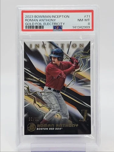 ROMAN ANTHONY 2023 BOWMAN INCEPTION 1ST GOLD FOIL ELECTRICITY /50 PSA 8 Q0902