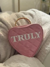 Truly Beauty Pink Quilted Heart Purse Bag With Gold Chain Makeup Handbag
