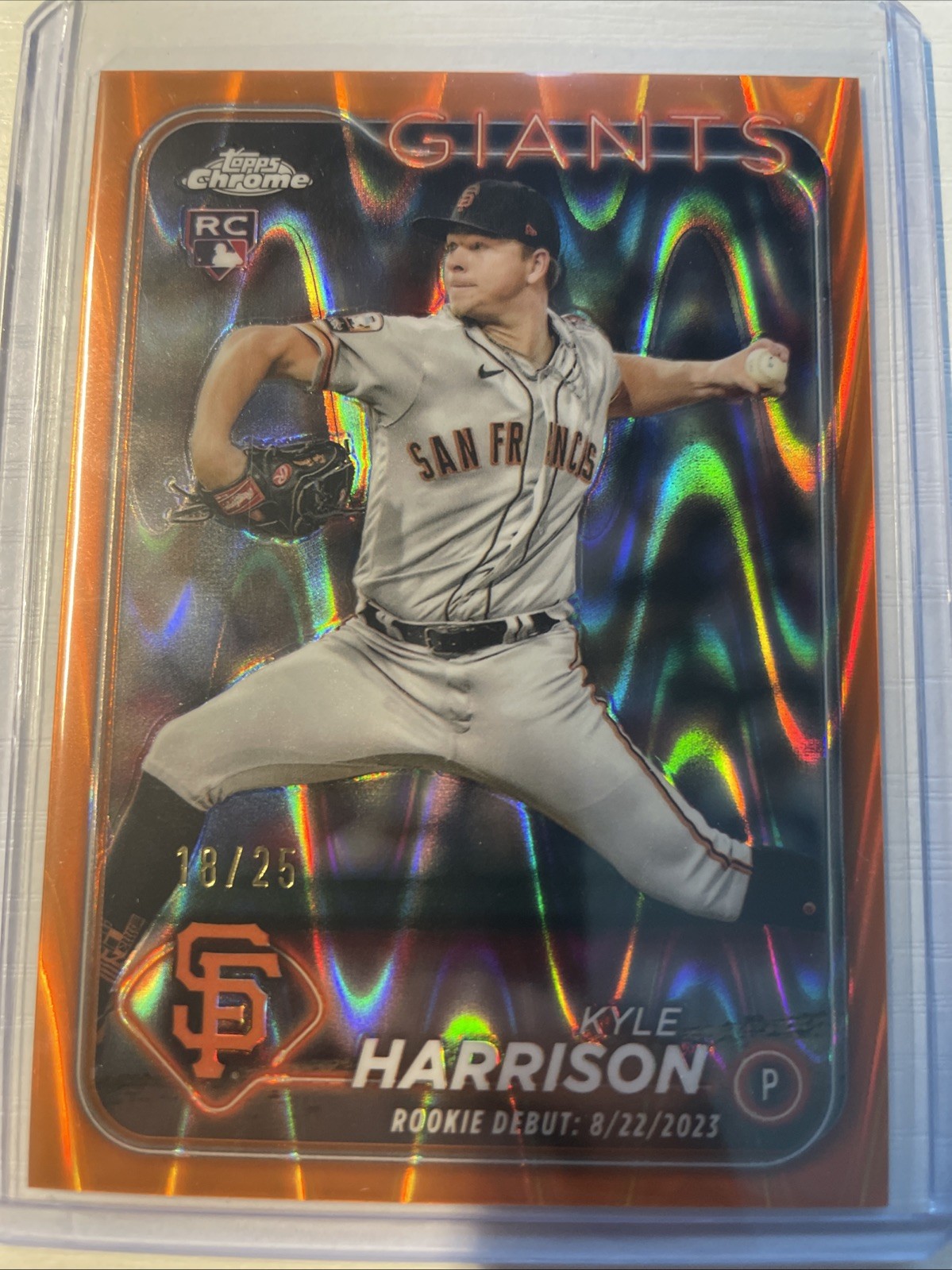 2024 Topps Chrome Update Orange Raywave Color Match Kyle Harrison USC157 RC /25