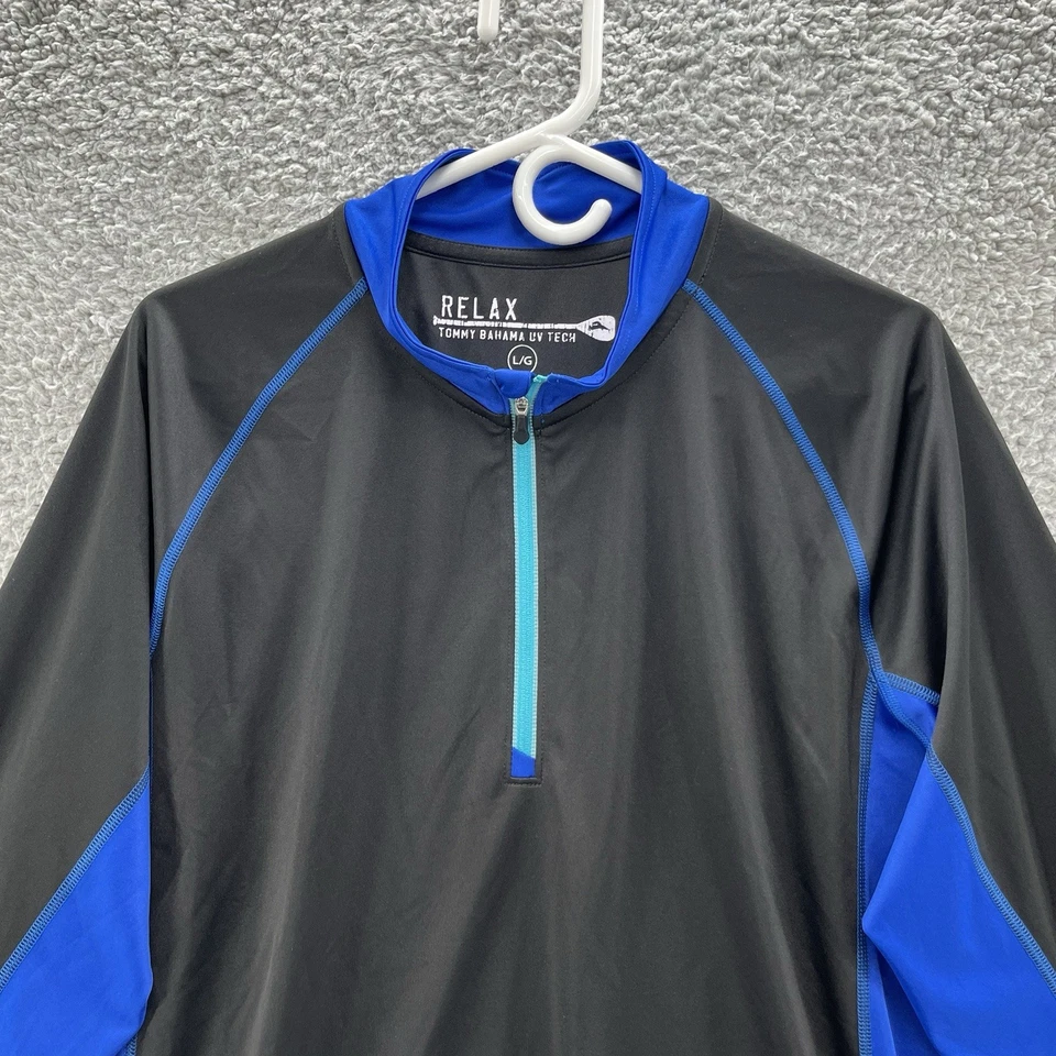 Tommy Bahama Shirt Men Large Blue Black Stretch Performance Quarter Zip UPF 30 - Image 2 of 4