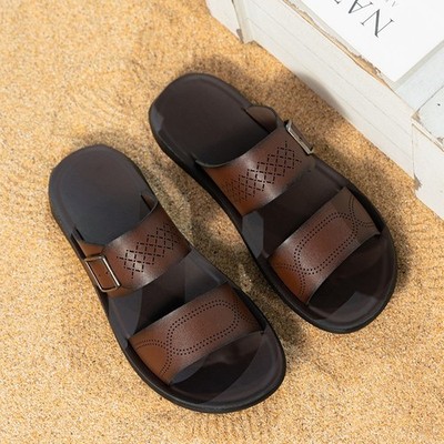 Men's Two Strap Slide Sandals Adjustable Buckle Comfort Non-Slip Rubber Sole
