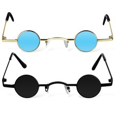 2Pcs Small Round Polarized Sunglasses Unisex Retro Metal Frame for Parties