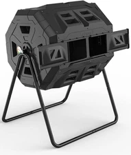 2021 Upgraded Tumbling Composter with Compost Thermometer - Dual Chamber Garden