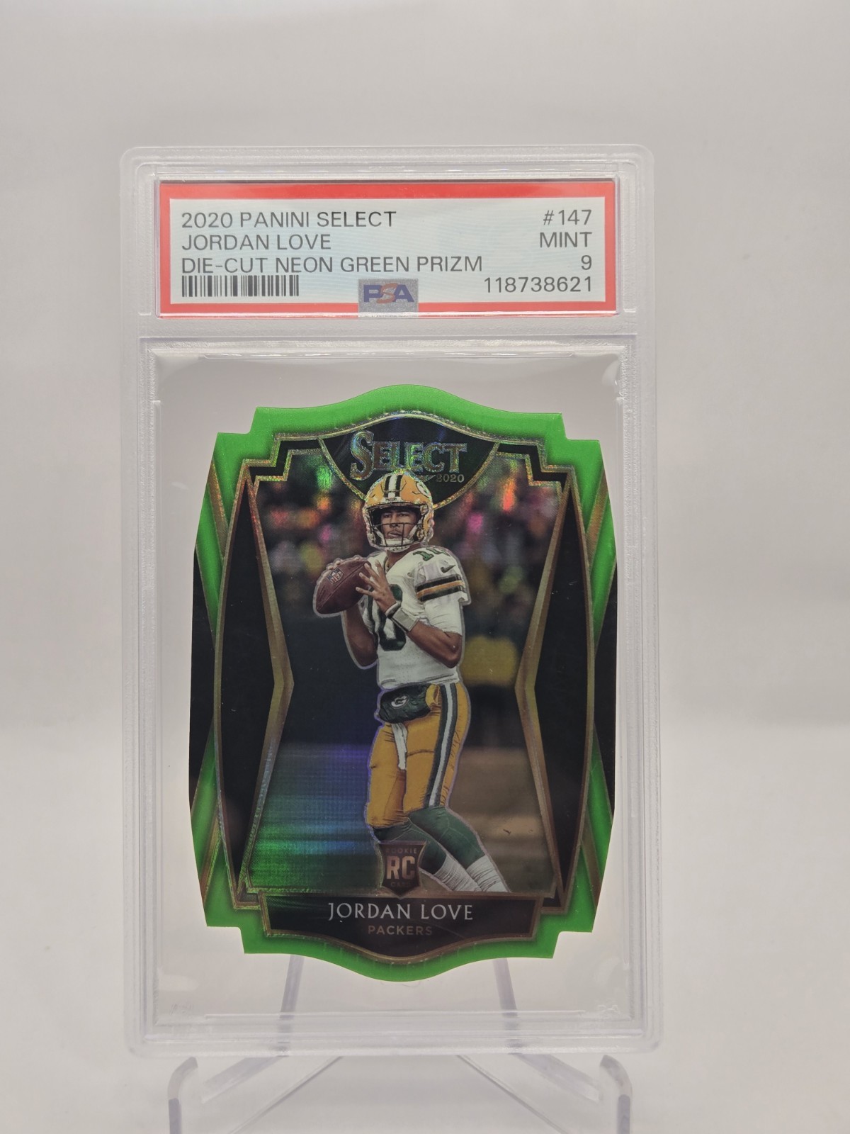 2020 Select Premier Die Cut Neon Green Prizm Jordan Love PSA 9 RC