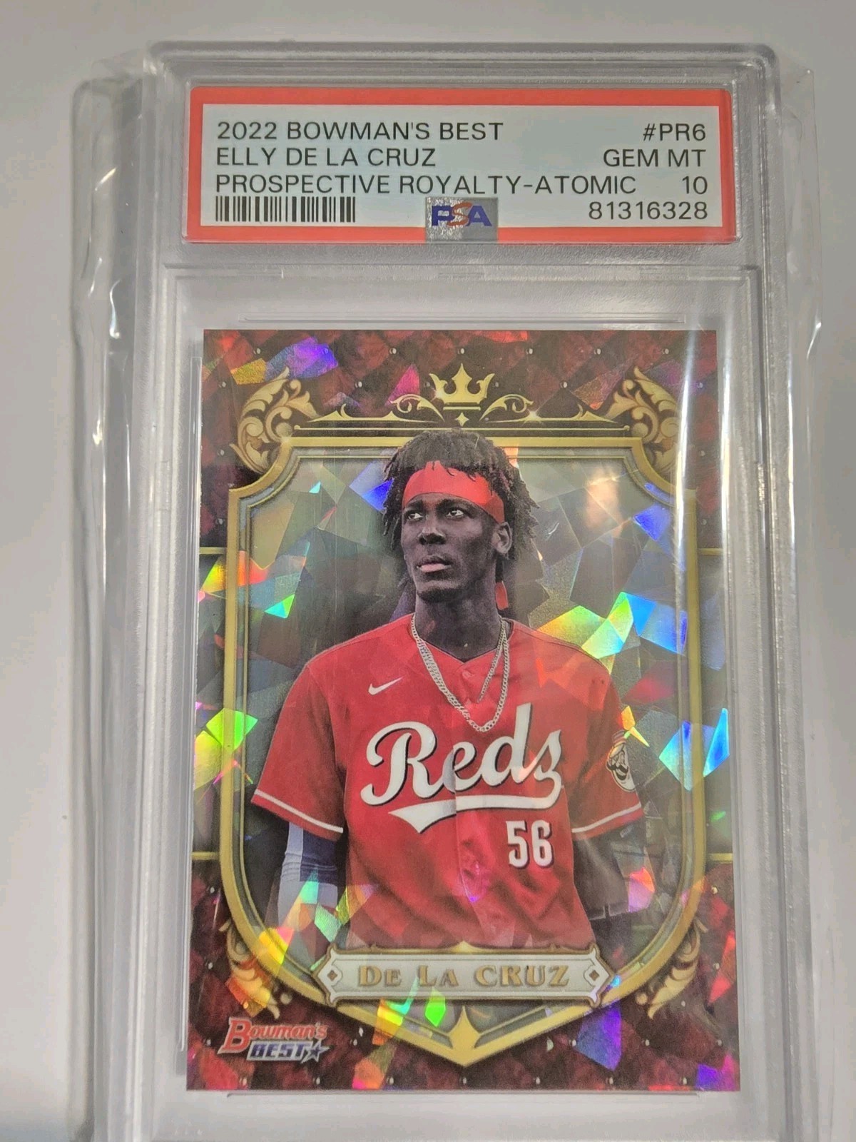 2022 BOWMAN'S BEST PROSPECTIVE ROYALTY ATOMIC REFRACTOR ELLY DE LA CRUZ PSA 10