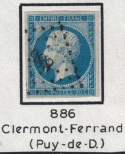 1850s France Napoleon 20c Lozenge Cancel 886 Clermont Ferrand Puy de Dome