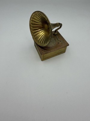 Vintage Messing Miniatur Grammophon Plattenspieler Puppenhaus Musik Ornament